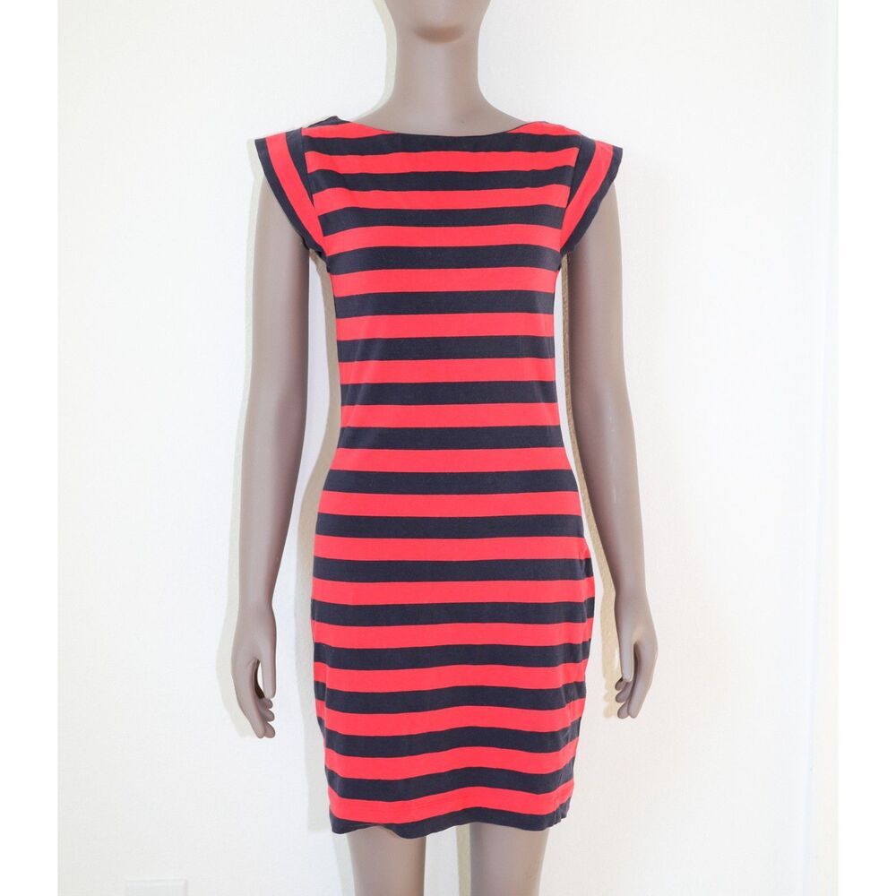 Vintage Y2K Summer Casual‎ Mini Dress Striped Dress Scoop Neck Short Dress Small